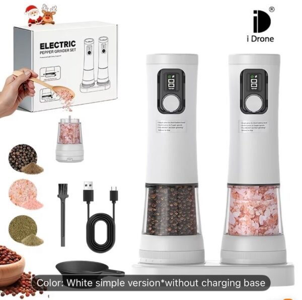 electric salt & pepper grinder set – rechargeable (black/white)