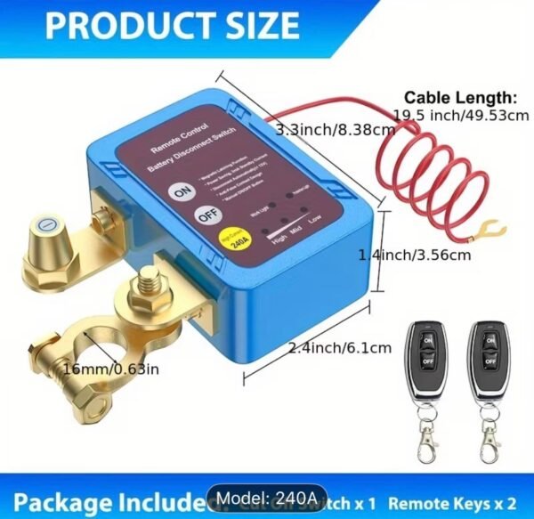 remote battery disconnect switch – 240a (12–36v auto cut off)