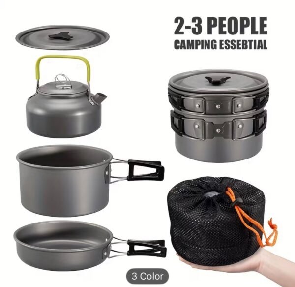 3 pcs camping cookware set (aluminium pan, kettle & frying pan)