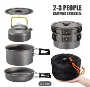 3 pcs camping cookware set (aluminium pan, kettle & frying pan)