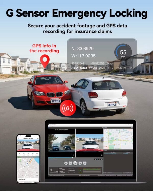 red tiger 4k forward facing dash cam with wifi & gps