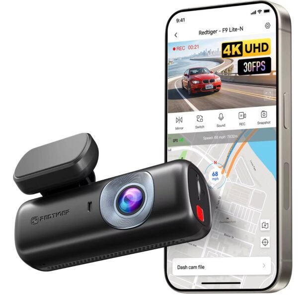 red tiger 4k forward facing dash cam with wifi & gps