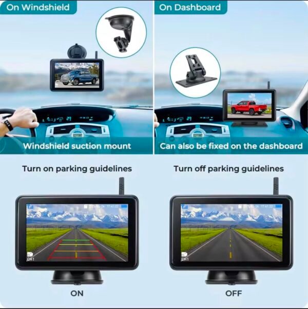 magnetic solar charging wireless parking camera with 7" dvr monitor & bsd blind spot alarm for motorhomes, vans & caravans