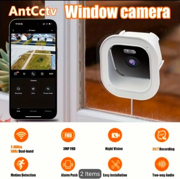 3mp 1296p window security camera with wifi & night vision