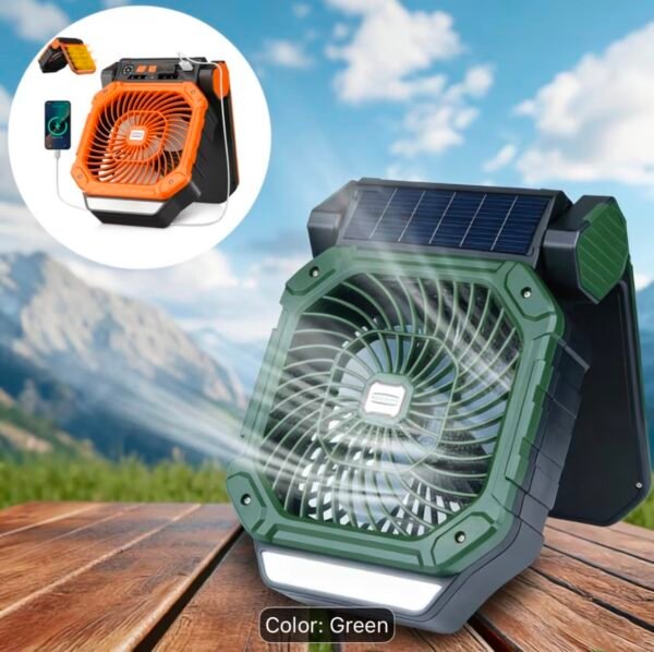 portable solar powered fan with solar panel & usb c – 7800mah camping fan