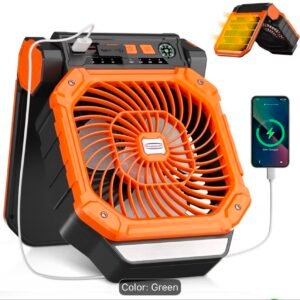 portable solar powered fan with solar panel & usb c – 7800mah camping fan