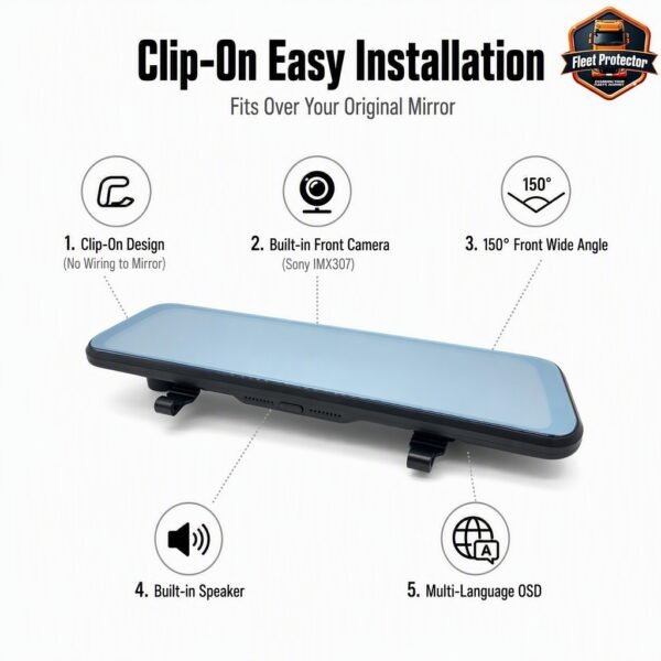 Easy Installation 9.66 " Touchscreen Rear View Mirror Dash Camera