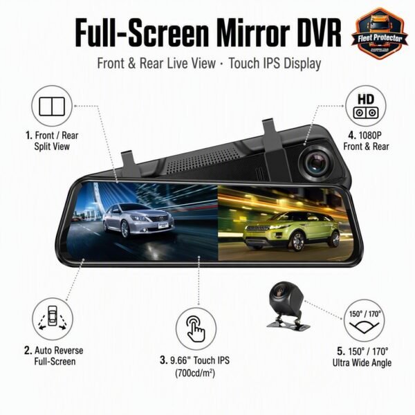 Mirror Dvr 9.66 " Touchscreen Rear View Mirror Dash Camera